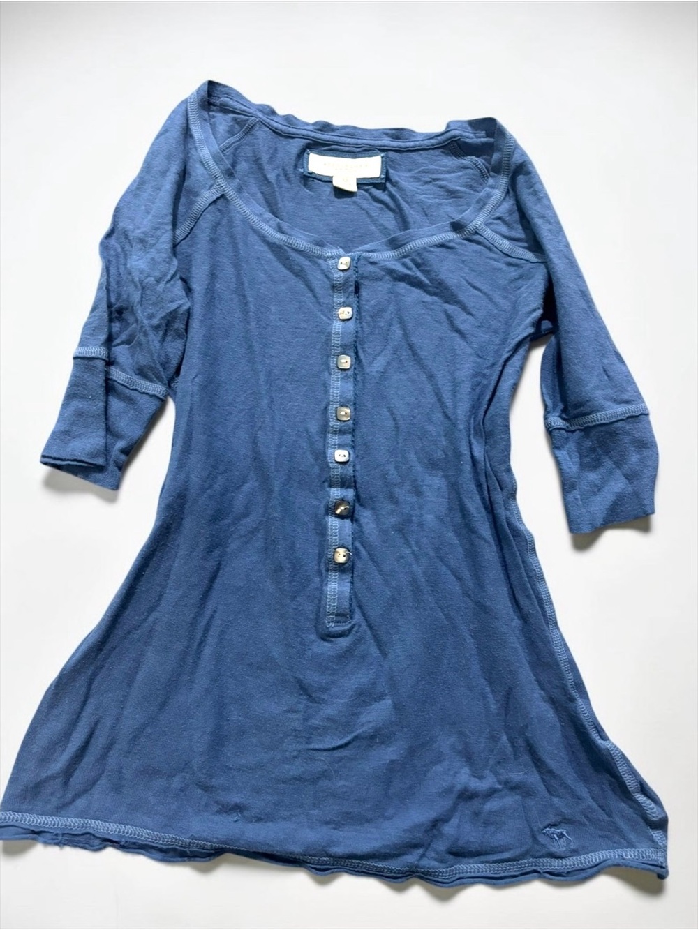 Y2K 2000s Abercrombie & Fitch Blue Henley Moose Top Cotton XS